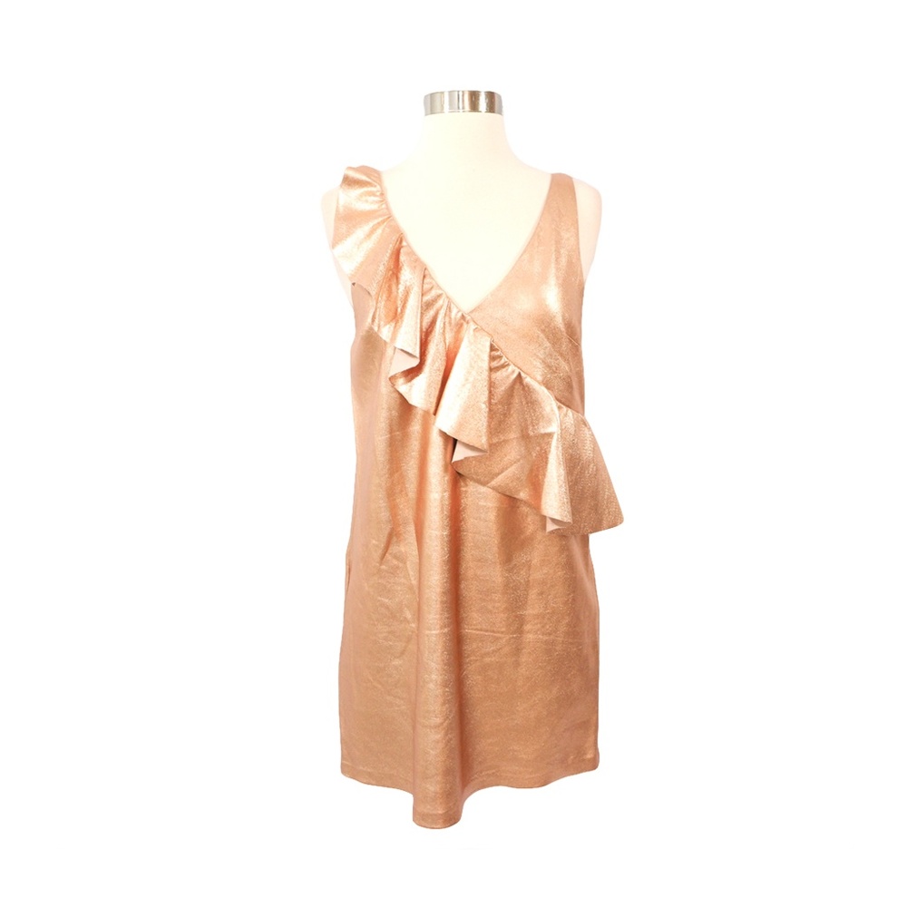 Rose Gold Metallic Ruffle Faux Suede Party Dress - Picture 5 of 8